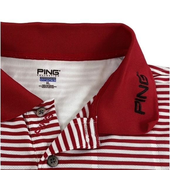 PING Men’s Performance Red and White Striped Golf Polo Shirt Sz XL - Picture 4 of 12